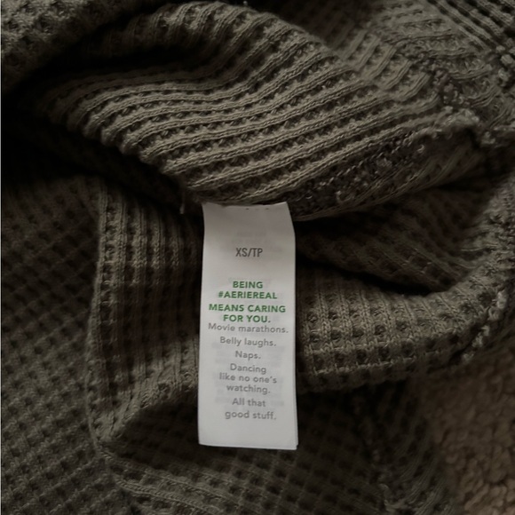 Aerie Lumberjane Waffle Long Sleeve Shirt Green - Picture 3 of 5